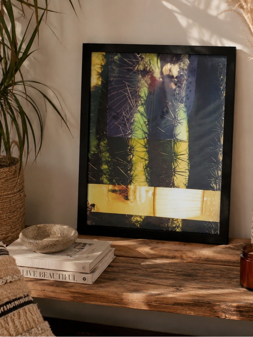 Abstract Cactus Wall Art Print in Green and Yellow